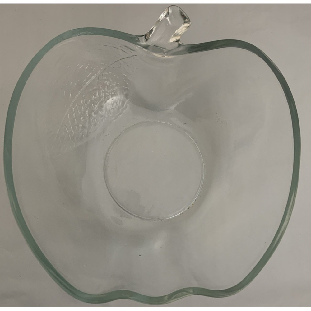 Vintage Apple Shaped Glass Bowl KIG Indonesia Clear Candy Dish Trinket Fruit